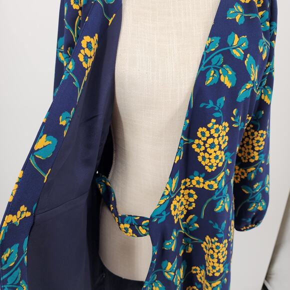 J Crew Floral Wrap Dress 0 V Neck 3/4 Sleeve Style K0109 Navy Blue Yellow Career - Picture 10 of 11